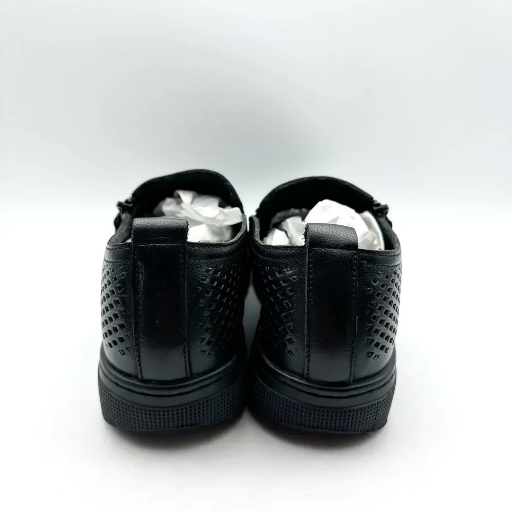 Propet Womens Kate Casual Sneaker Size 7.5 Black Perforated Leather Slip-On NWOB